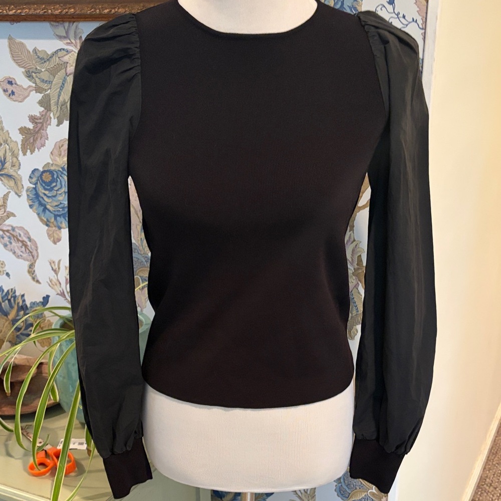 English Factory Black Puff-Sleeve Knit Top